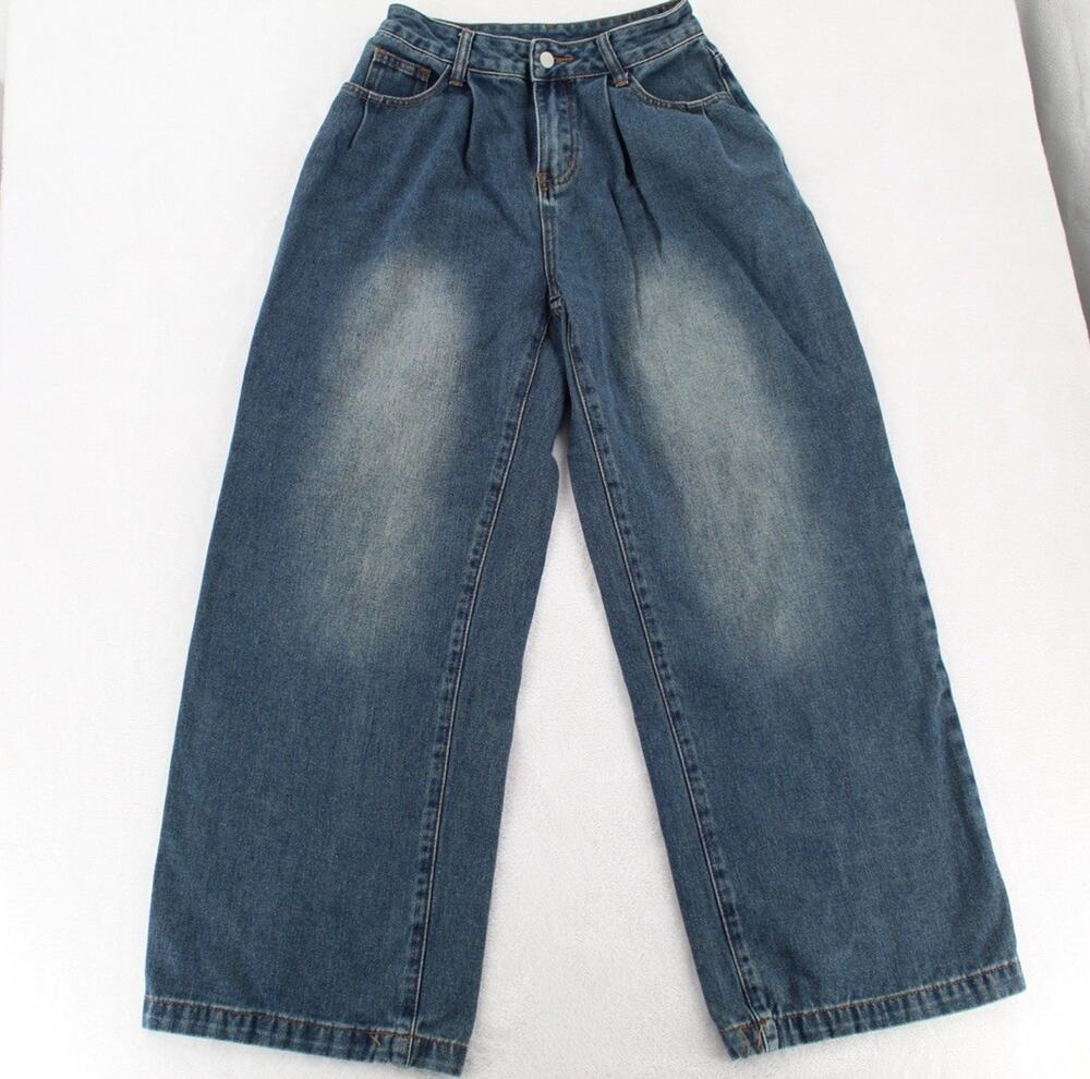 Dazy Jeans Womens Small Blue Baggy Wide Leg High Rise Skater Denim Side Pleated